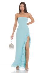 Picture Strapless Mesh Ruffle Maxi Dress in Aqua Blue. Source: https://media-img.lucyinthesky.com/data/Mar24/150xAUTO/ebc518a0-48bd-4eb7-9fdd-663792841062.jpg