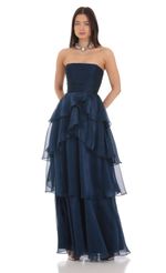 Picture Corset Ruffle Strapless Maxi Dress in Navy. Source: https://media-img.lucyinthesky.com/data/Mar24/150xAUTO/ec6a18e1-c6ac-4e33-8a84-88460d3f0c6d.jpg