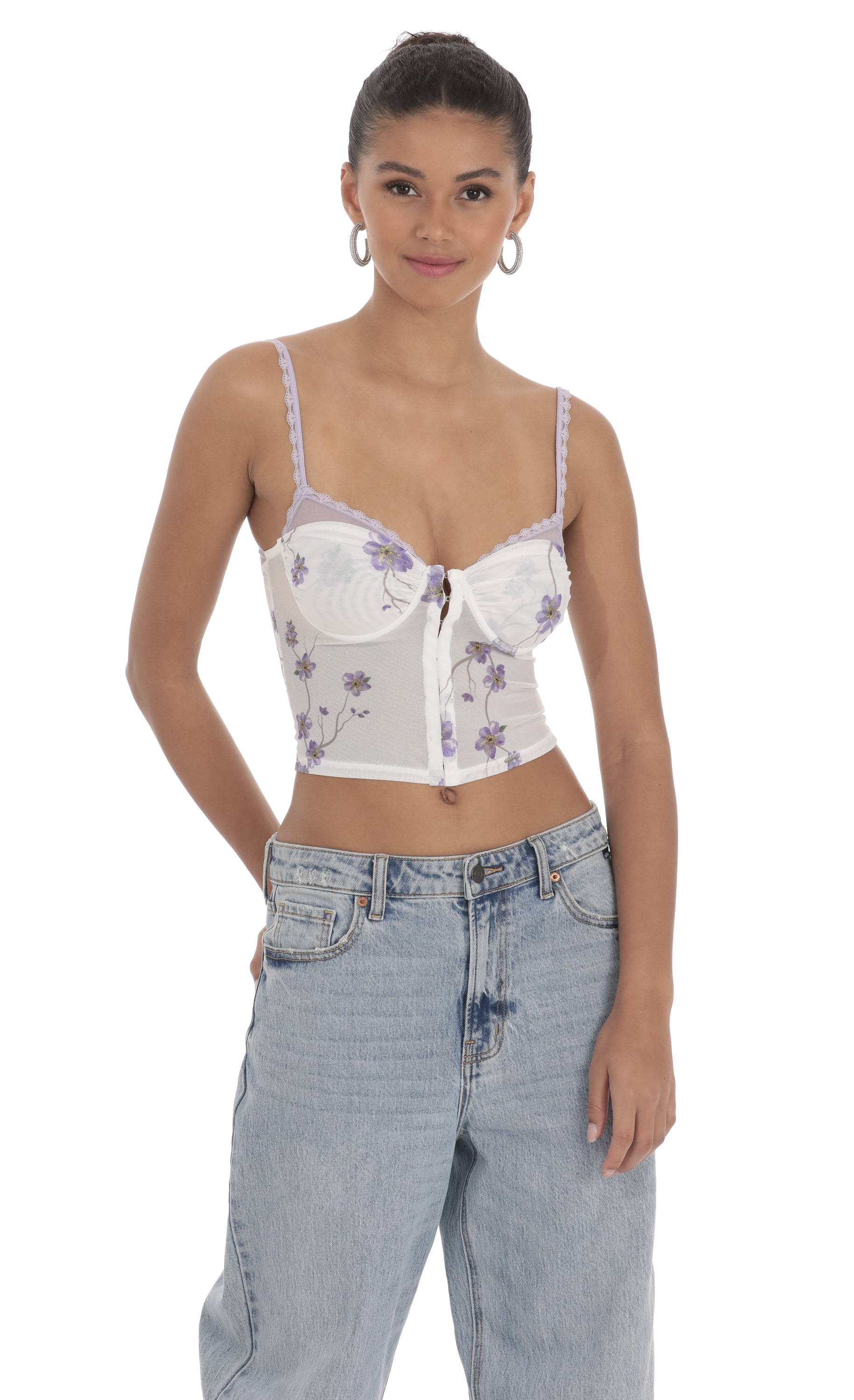 Floral Mesh Top in White