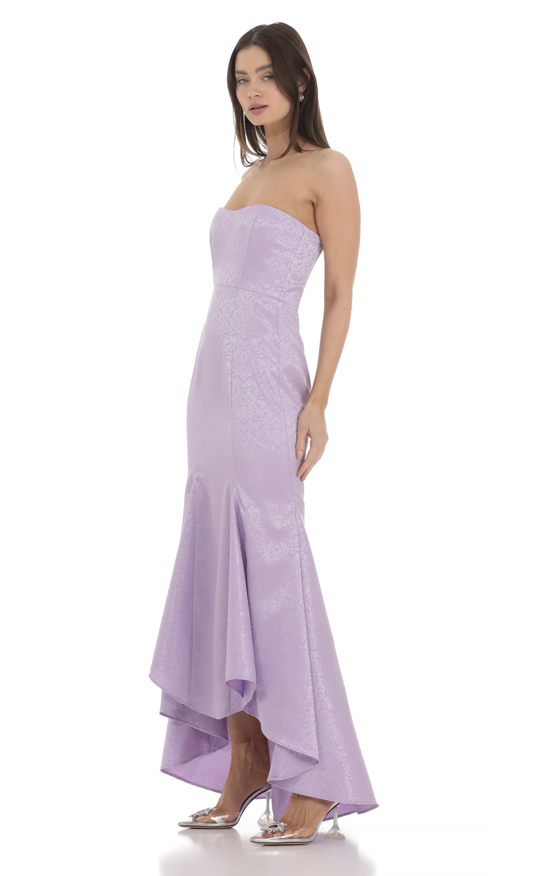 Jacquard Corset Mermaid Maxi Dress in Lavender