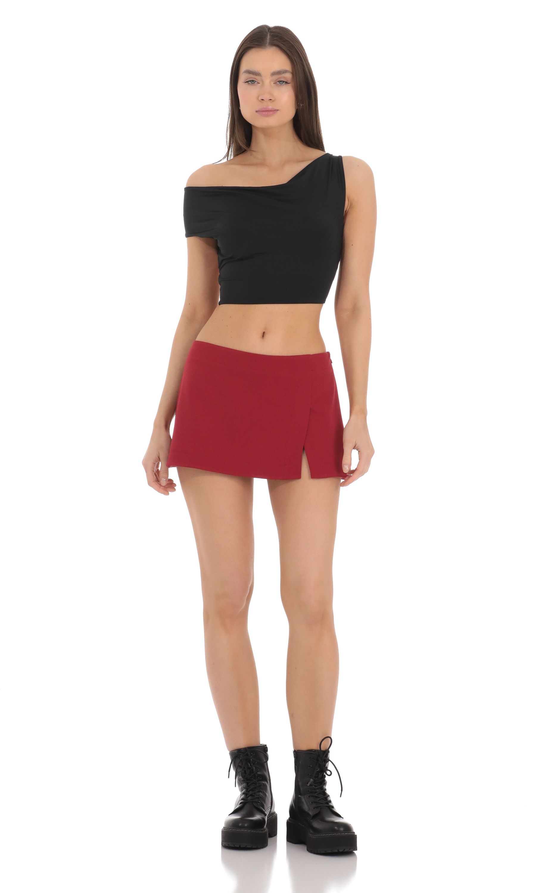 Side Slit Mini Skirt in Red