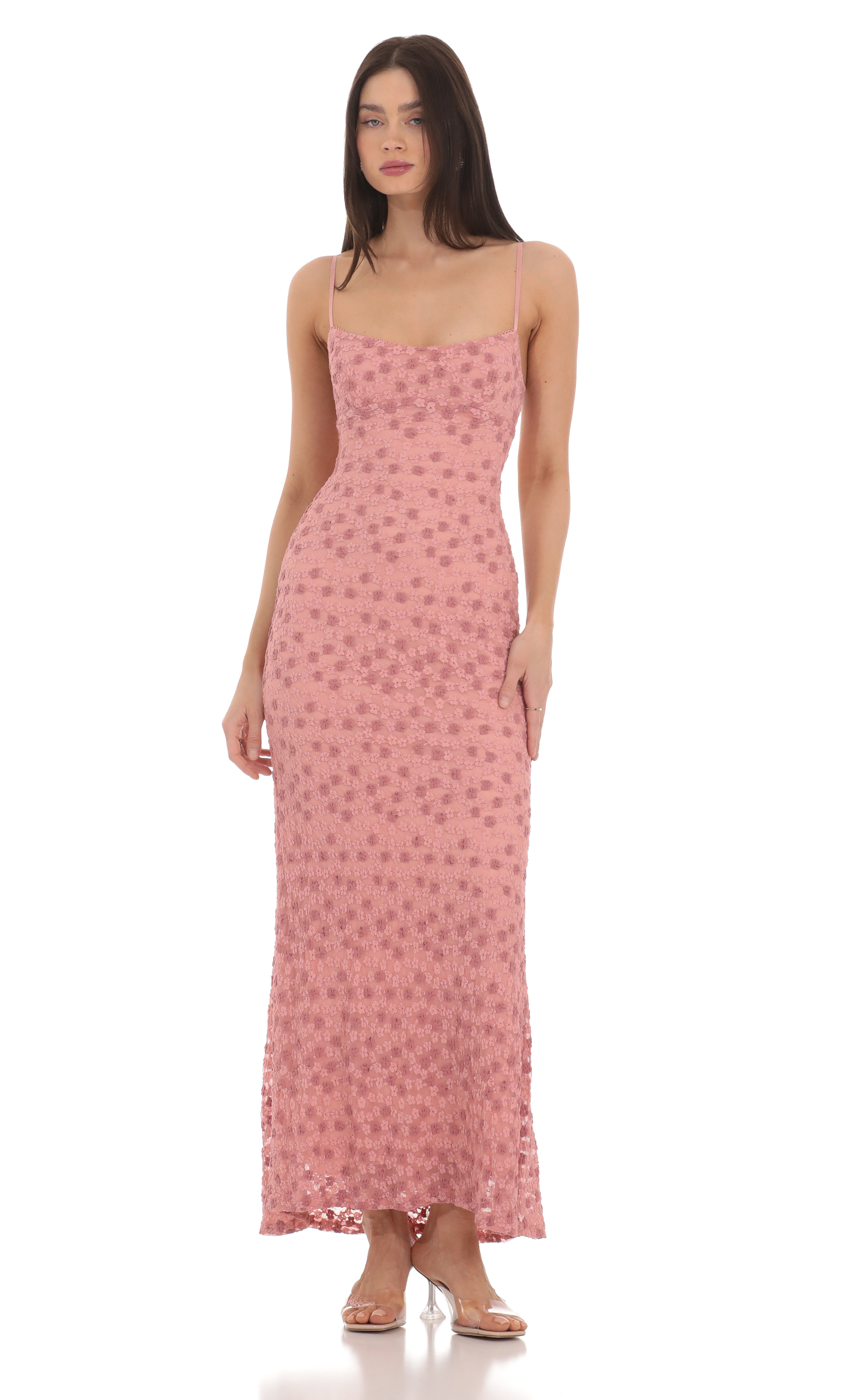 Textured Floral Maxi Dress in Pink