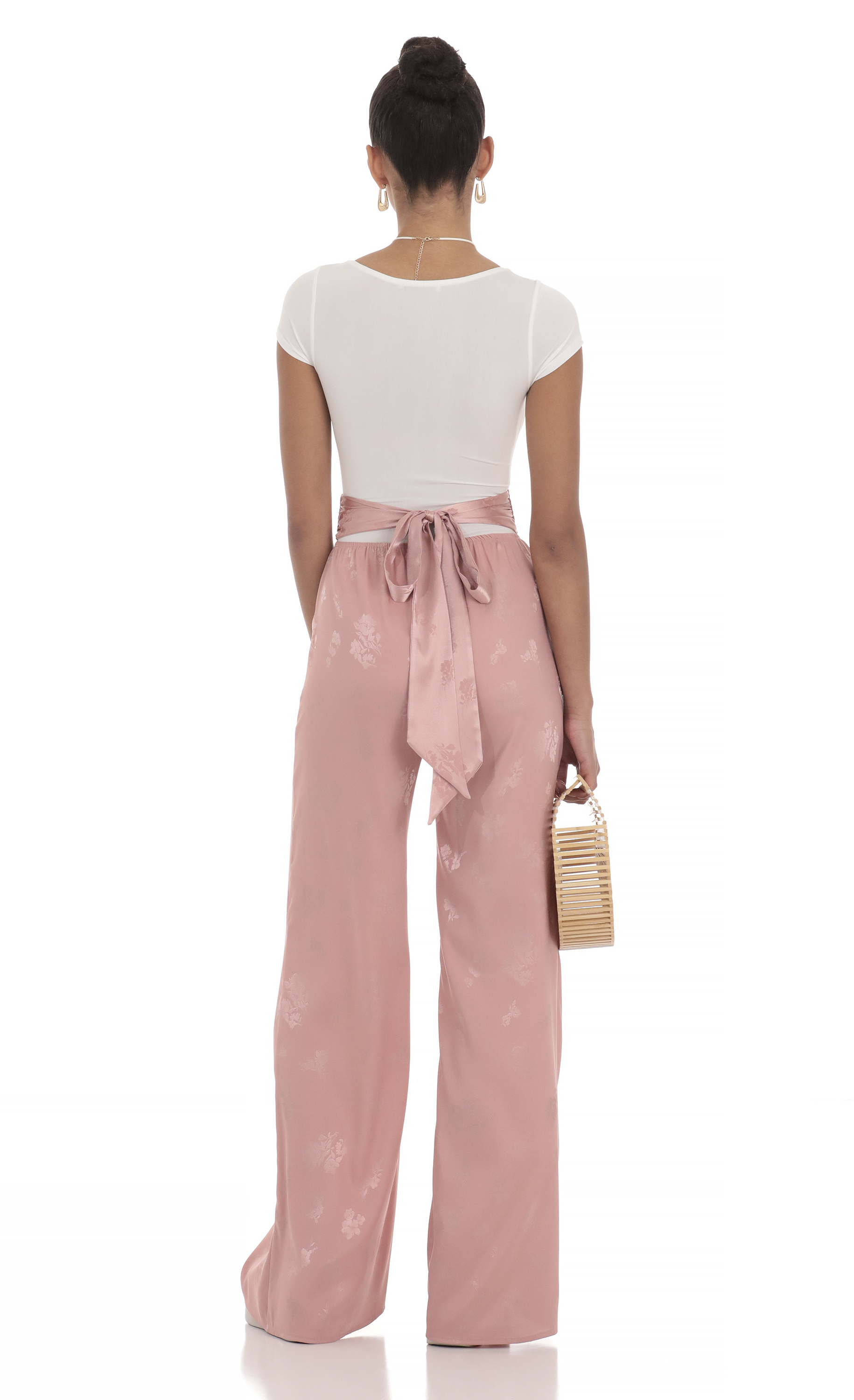 High Waisted Jacquard Pants in Blush Pink