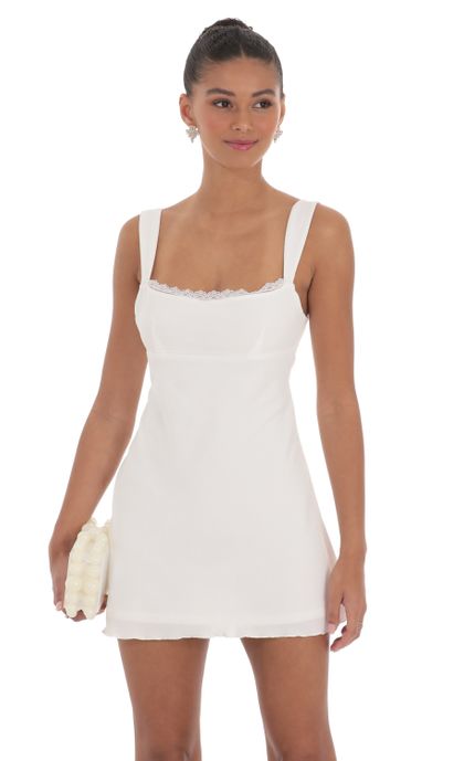 Lace Trim Open Back Dress in White | LUCY IN THE SKY