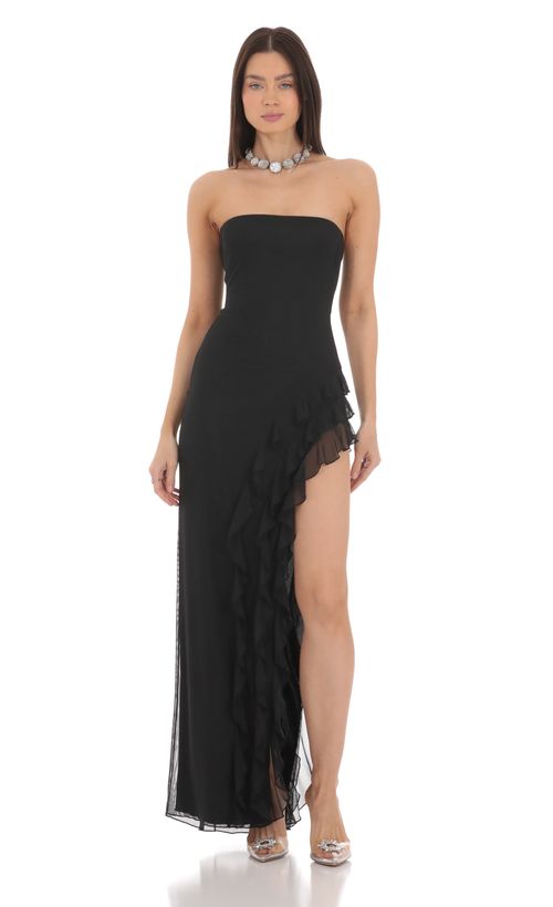 long black tube top dress Dynamic Elegance: Slim Fit Black Business Casual Suit by HolloMen