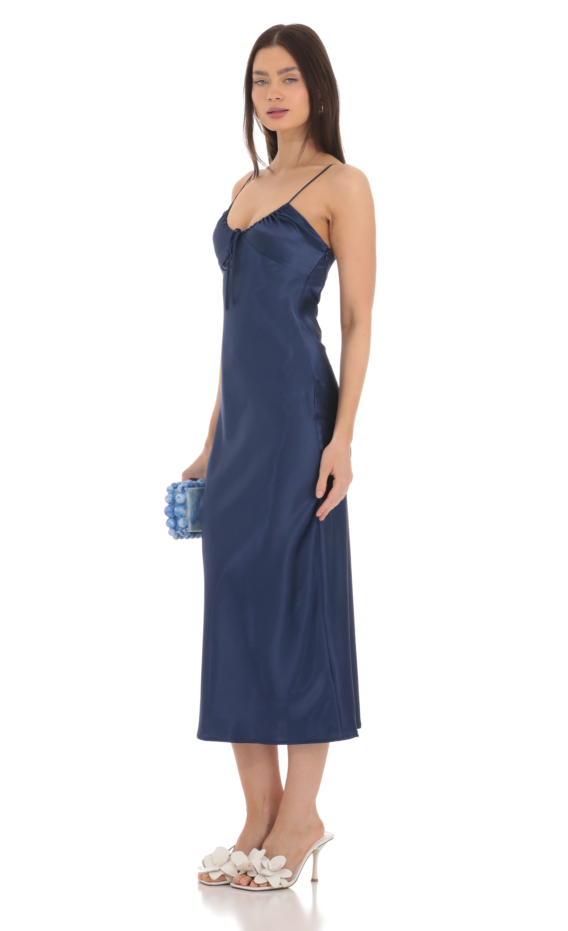days like today blue satin asymmetrical tie-back midi dress Supernova Strappy Tied Back Asymmetrical Hem Midi Dress Blue