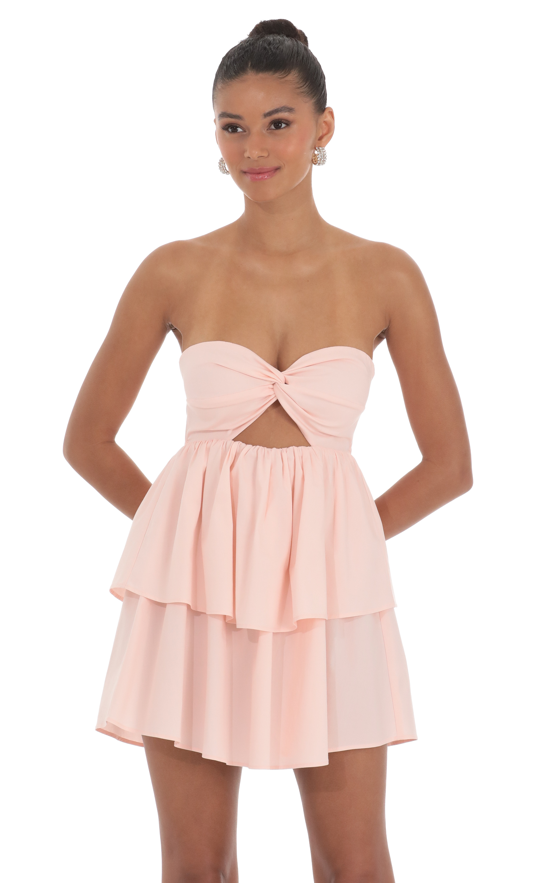 Strapless Twist Cutout Dress in Pink