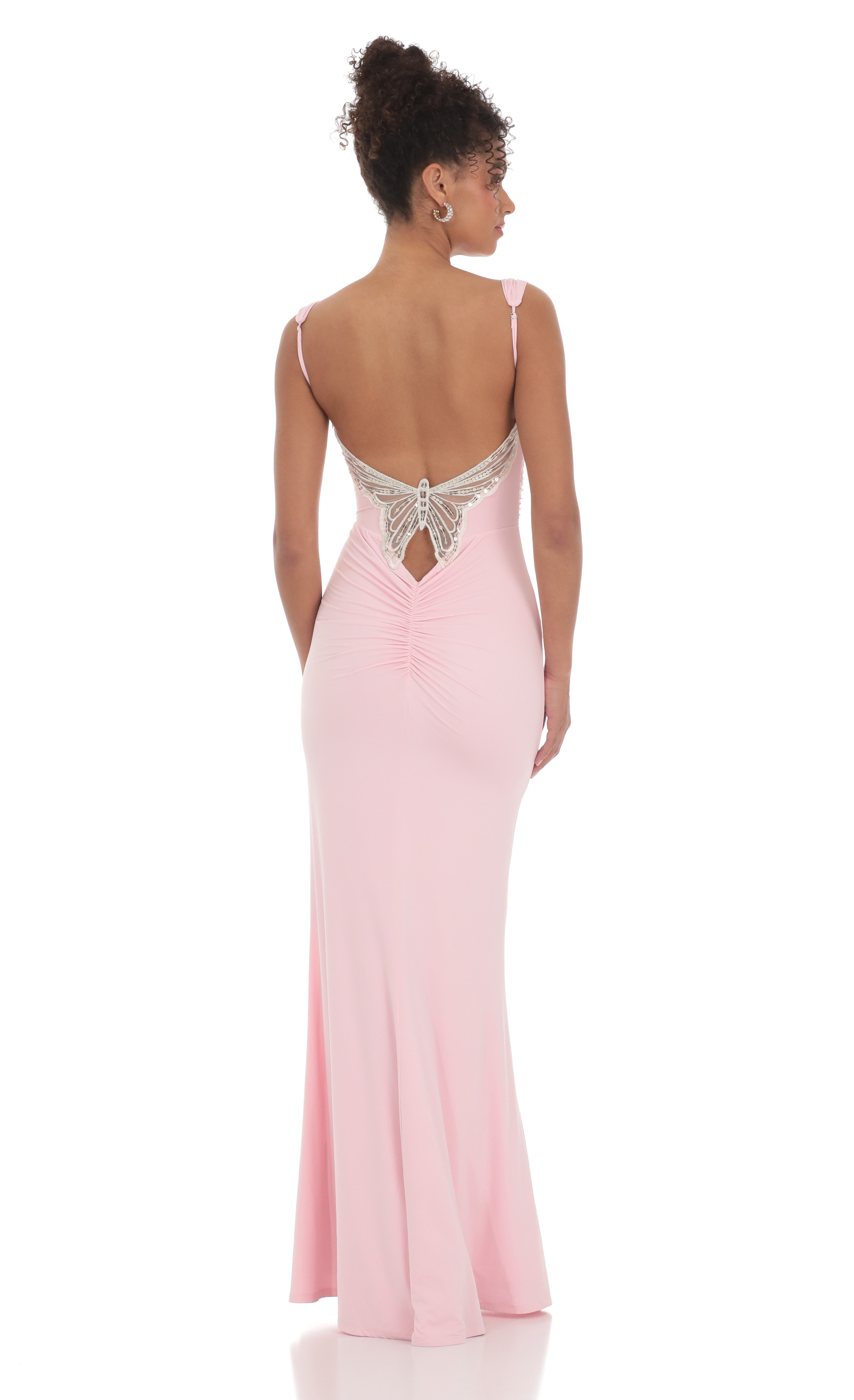 Back Sequin Butterfly Maxi Dress in Pink