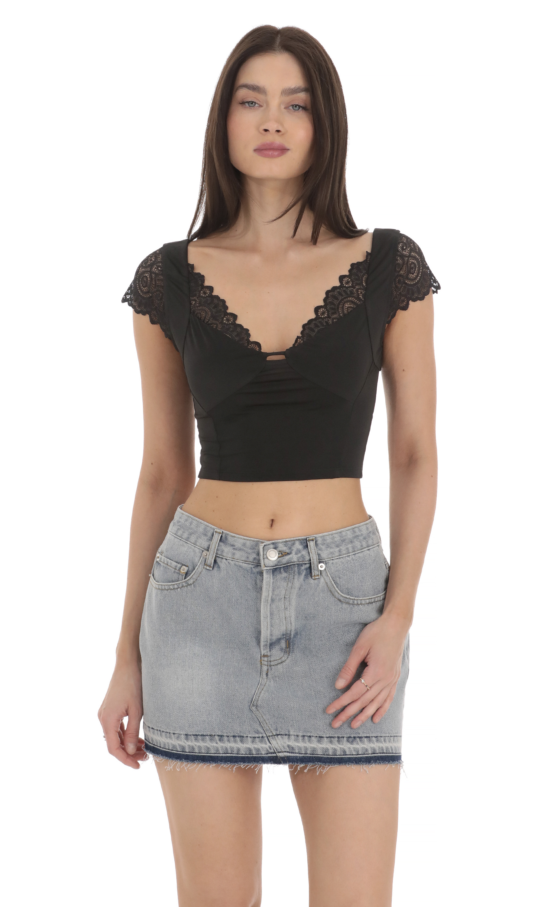 Lace Sleeve Top in Black