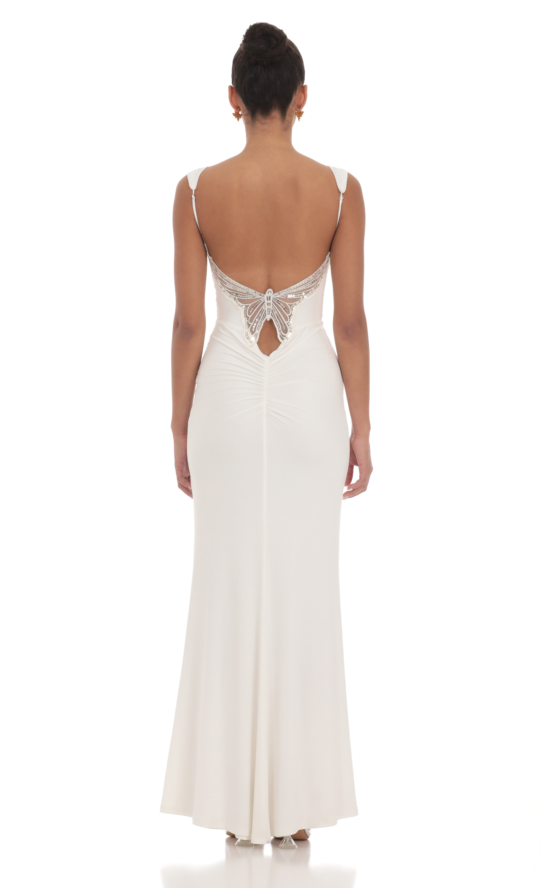 Back Sequin Butterfly Maxi Dress in White