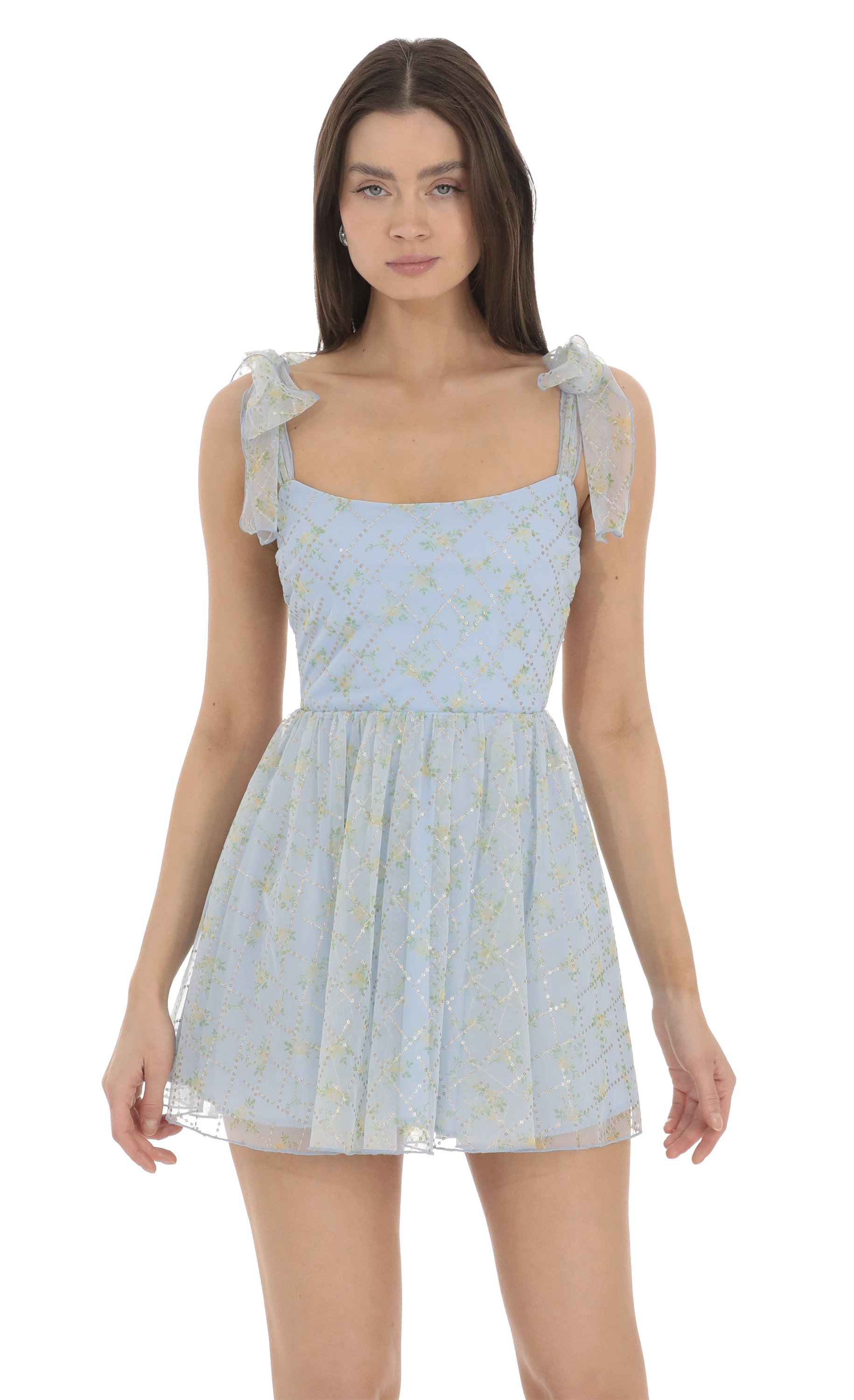 Floral Shimmer A-line Dress in Blue
