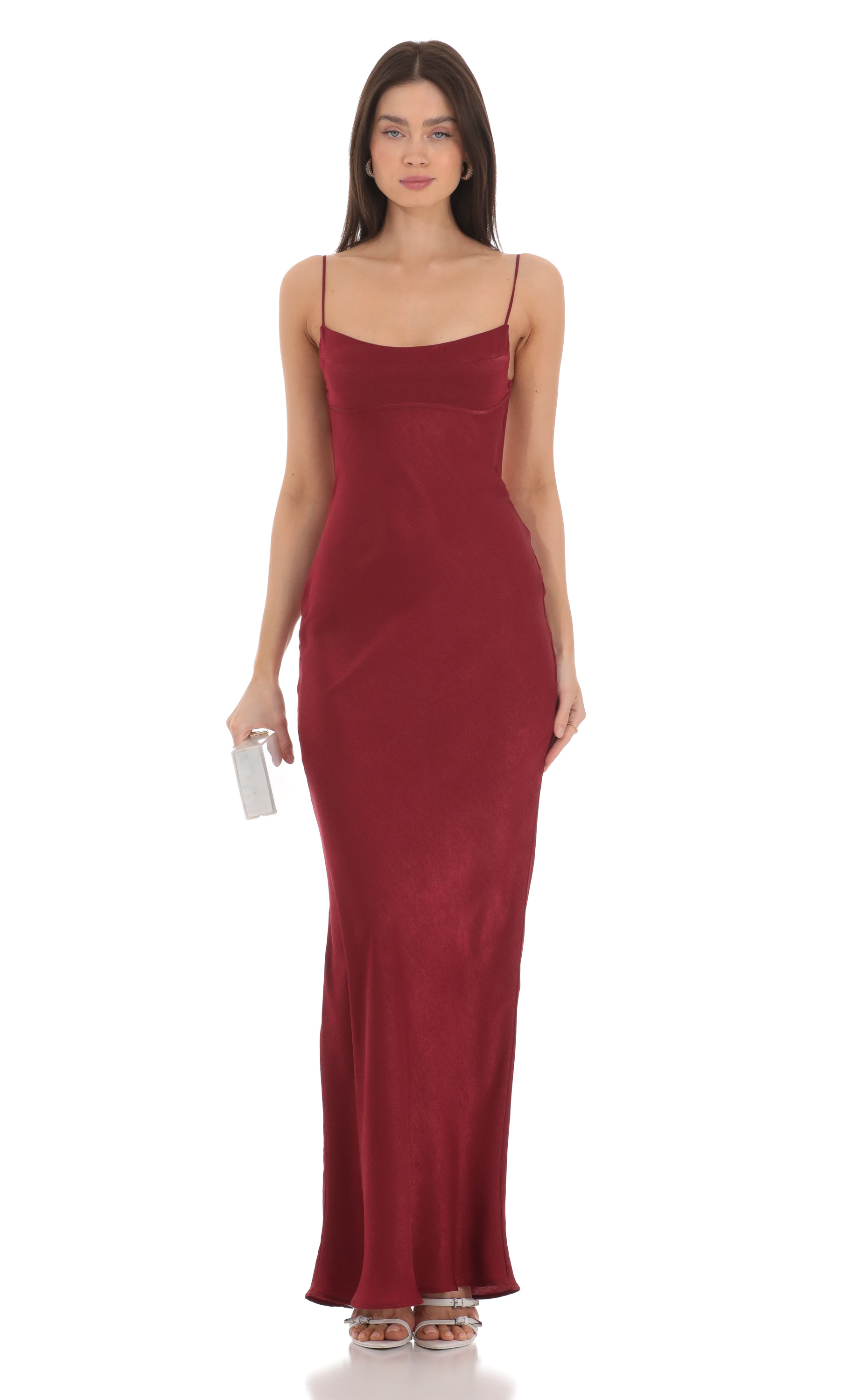Satin Open Back Maxi Dress in Red