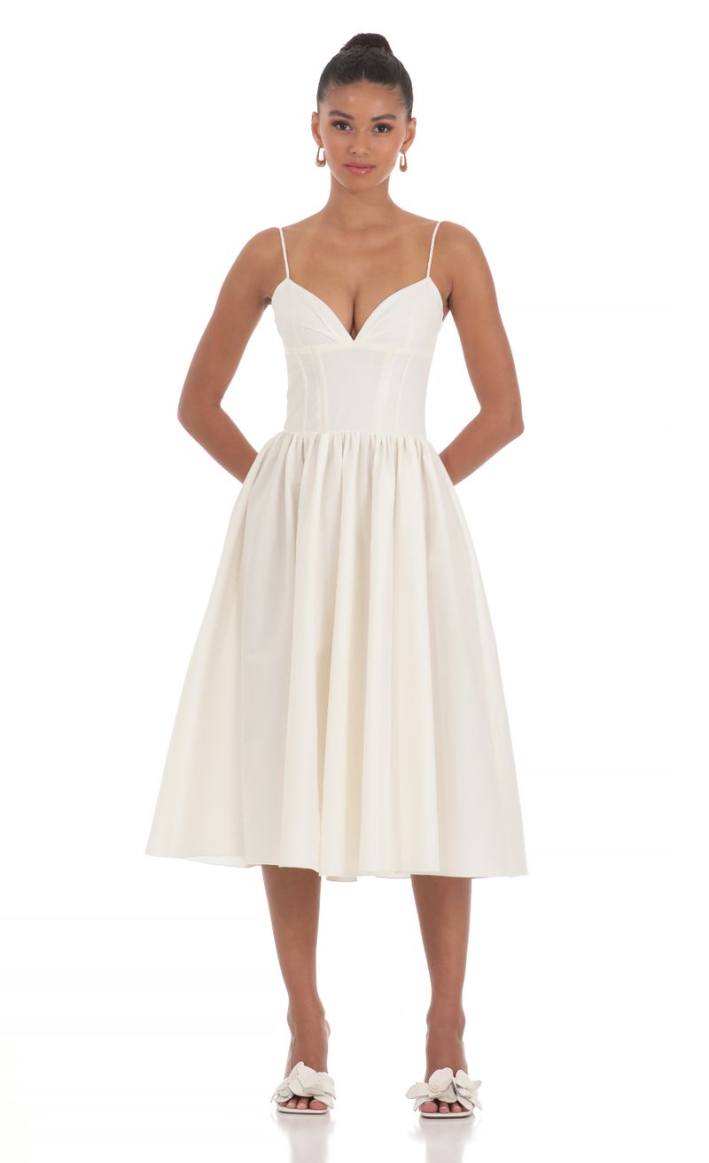Corset V-Neck Midi Dress in Ivory | LUCY IN THE SKY