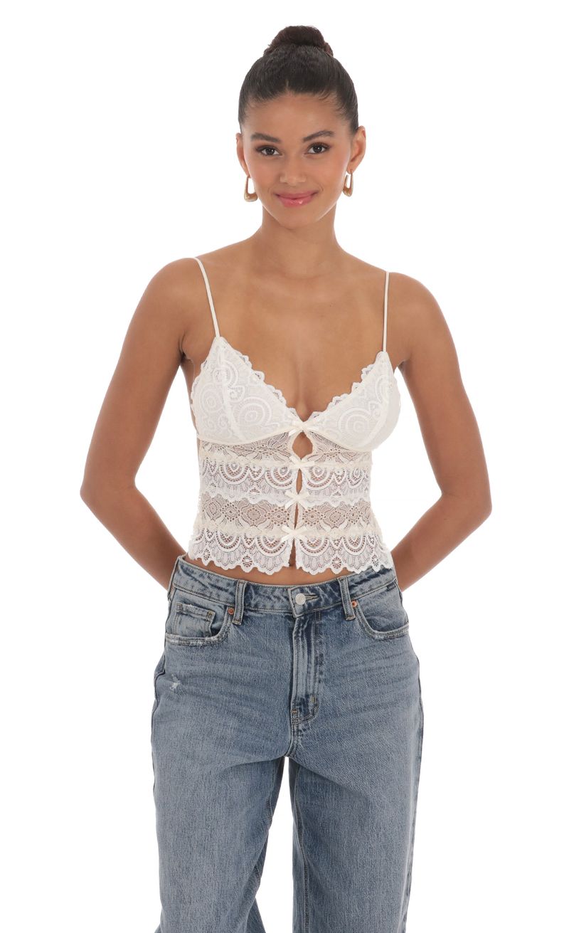 Lace Two-Tone Top in Cream and White | LUCY IN THE SKY