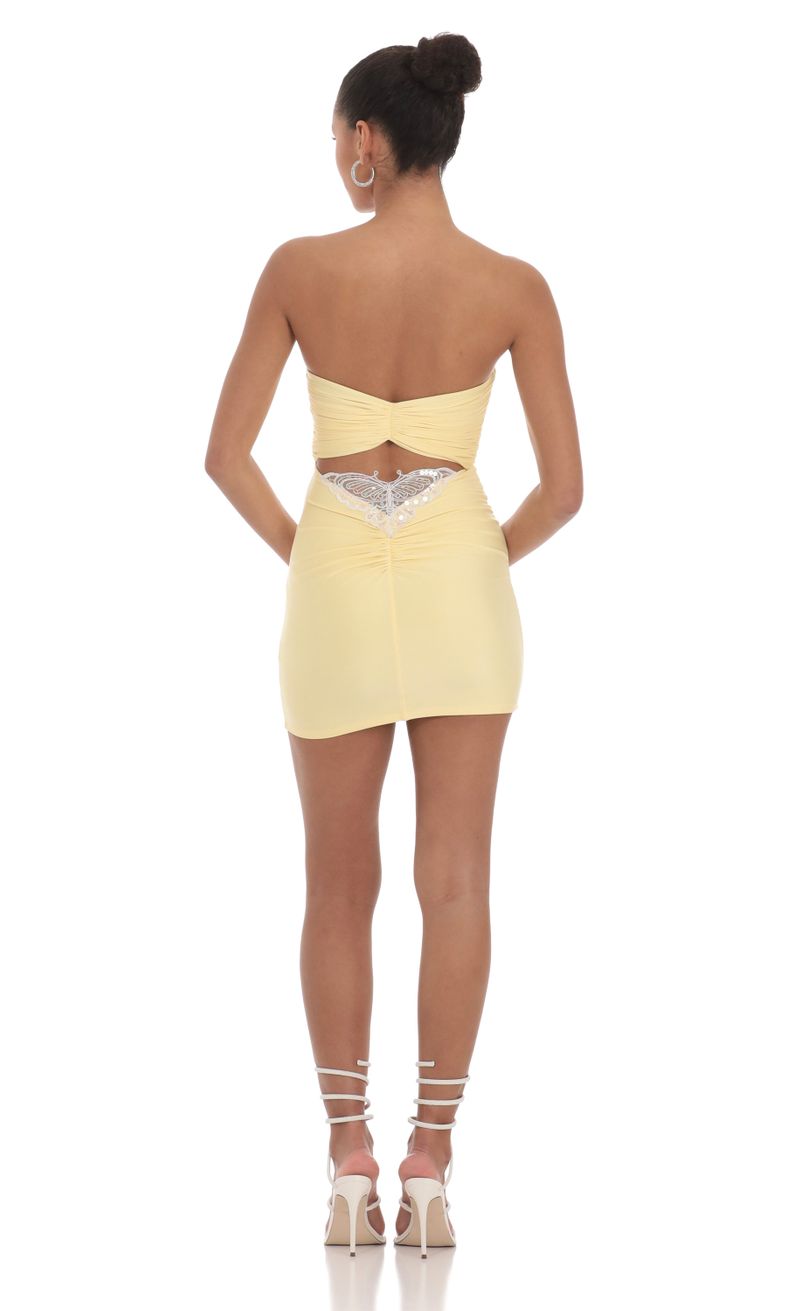 Strapless Sequin Butterfly Bodycon Dress in Yellow