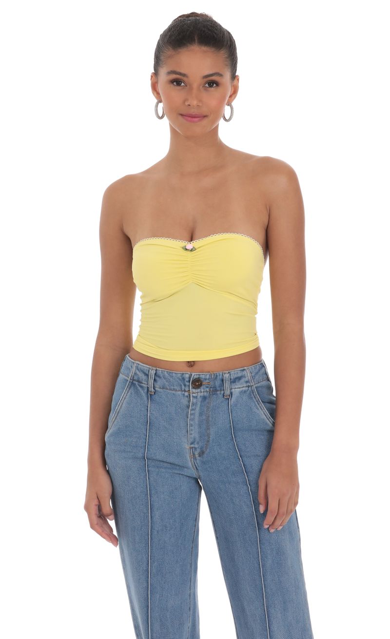 Flower Tube Top in Yellow | LUCY IN THE SKY Flower Tube Top in Yellow | LUCY IN THE SKY