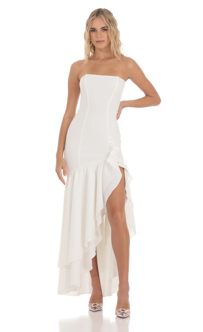 Strapless Corset Fishtail Maxi Dress in White | LUCY IN THE SKY