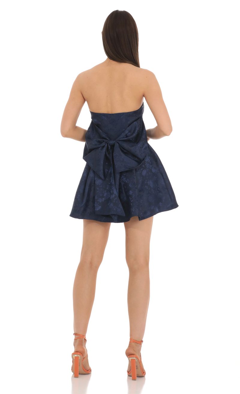 Back Bow Jacquard Corset Dress in Navy | LUCY IN THE SKY