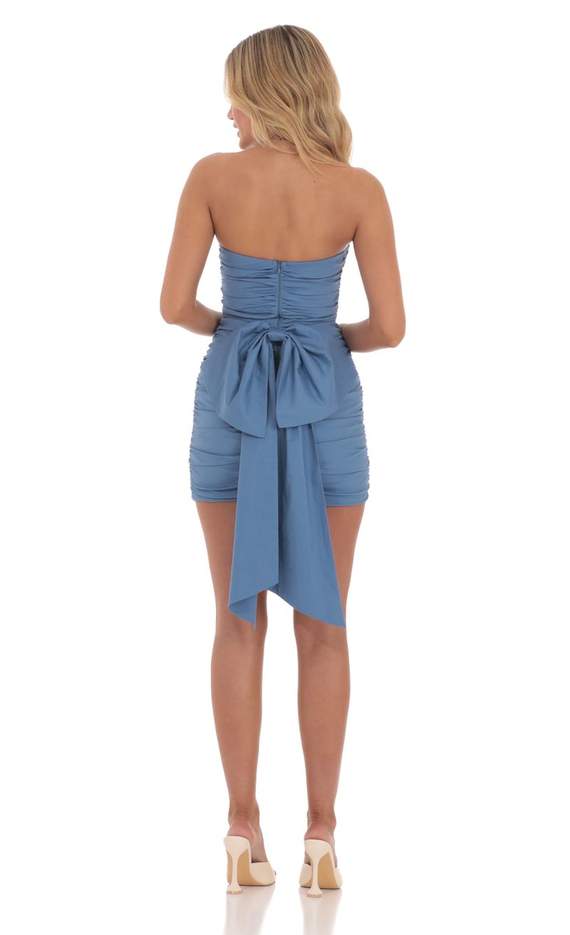 Attachable Bow Strapless Dress in Blue | LUCY IN THE SKY Attachable Bow Strapless Dress in Blue | LUCY IN THE SKY