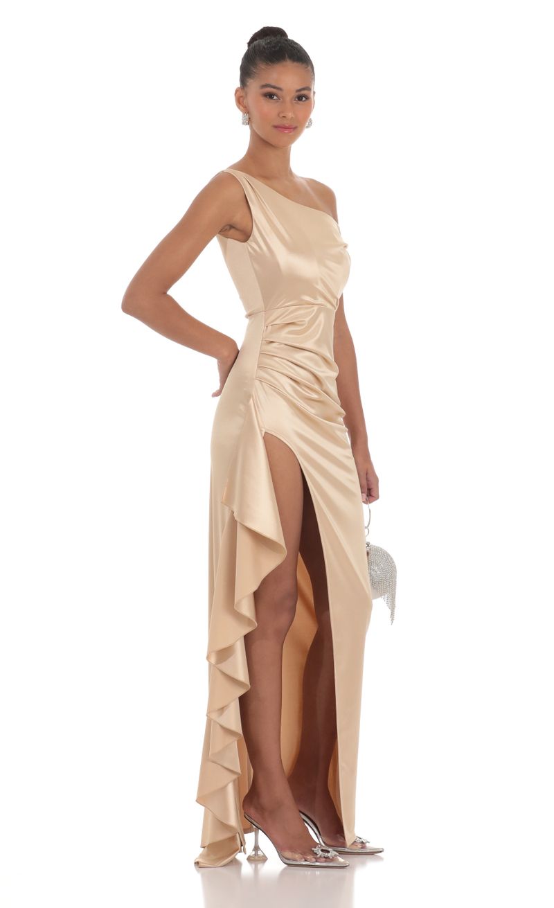 Satin Off Shoulder Maxi Dress in Gold Satin Off Shoulder Maxi Dress in Gold