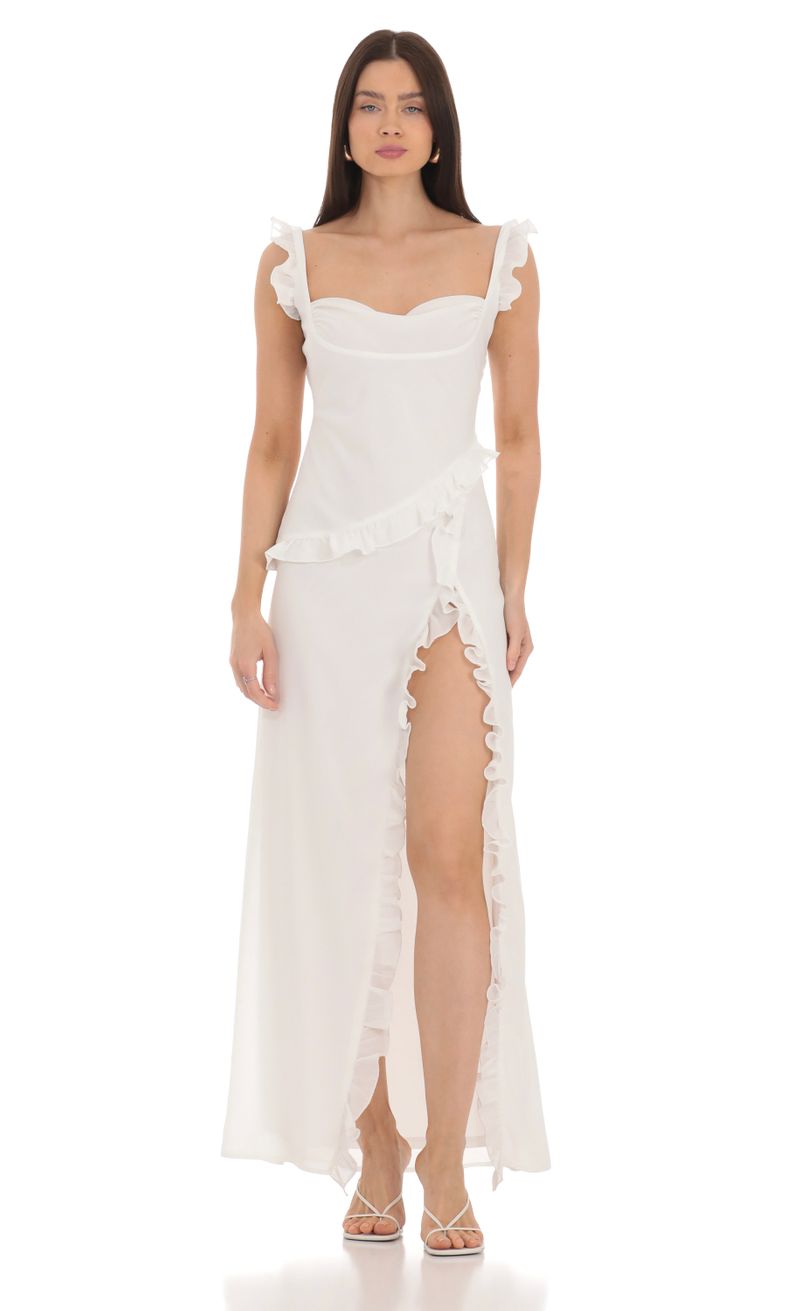 white christmas dresses Romance Ruffle Dress, in Ivory Luxe Satin, Size: Xs | Show Me Your Mumu main image 1