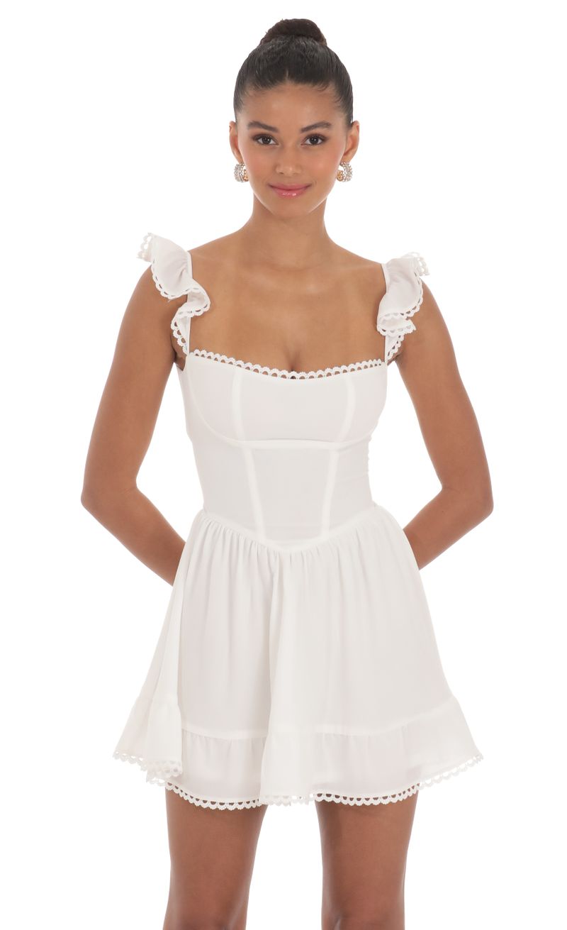 Embroidered Trim A-line Dress in White | LUCY IN THE SKY