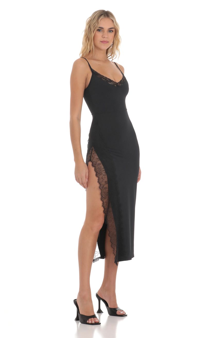 Lace Trim Midi Dress in Black | LUCY IN THE SKY