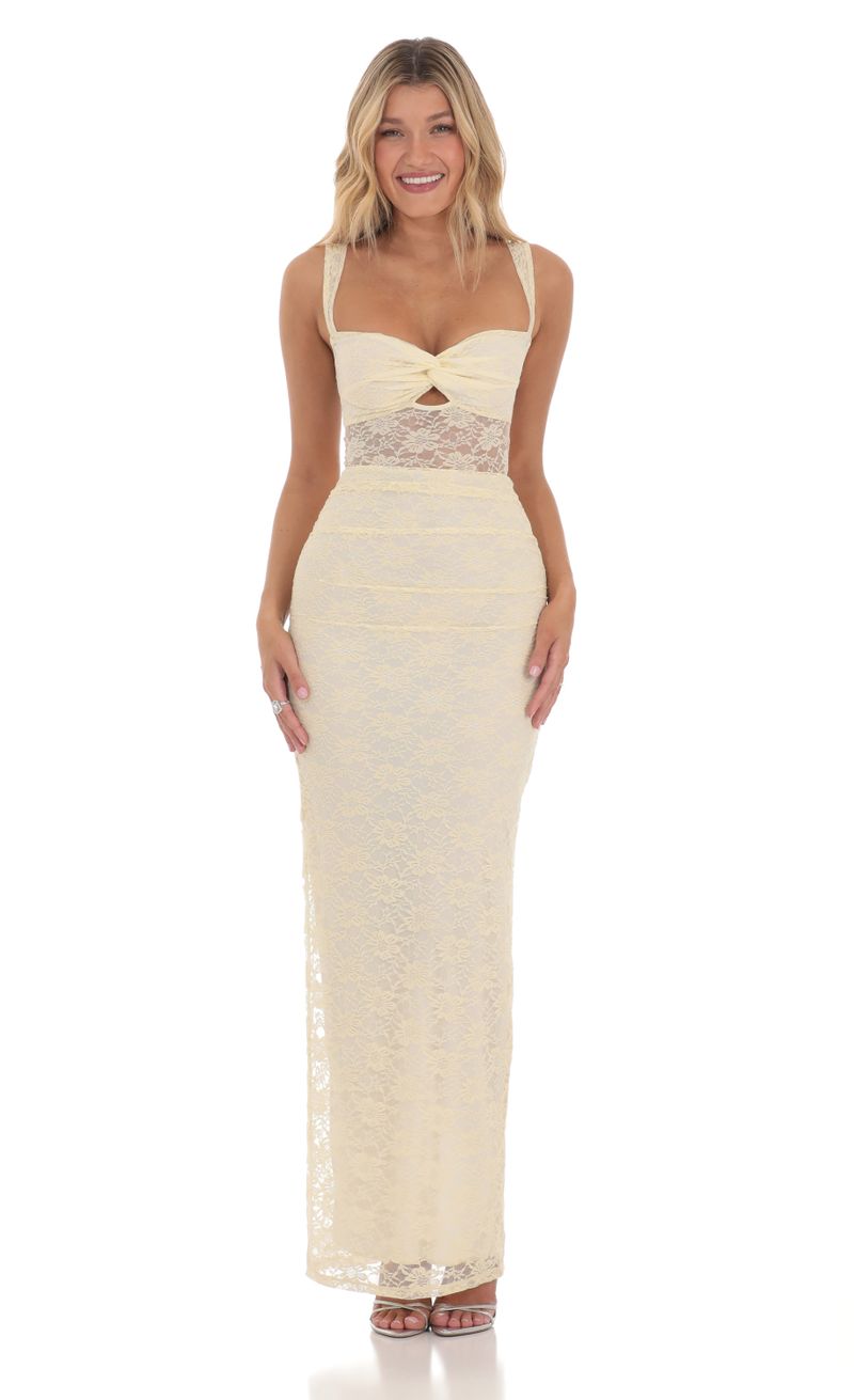 knee length dresses for ladies Yellow Tulle Lace Long Prom Dress, A-Line Backless Graduation Party Dr