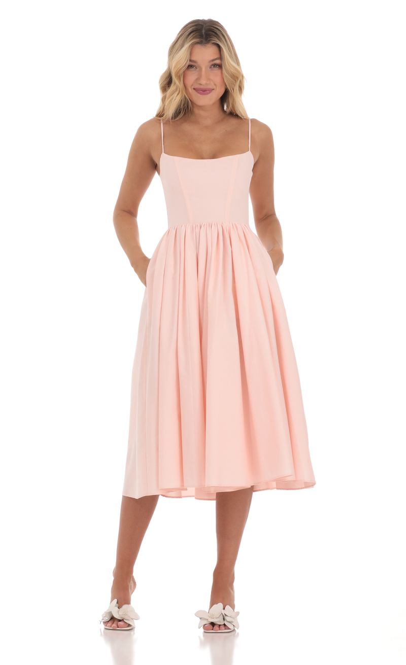 navy blue dress for baby girl Button Front Ribbed Knit A-line Midi Dress in Pink main image 0