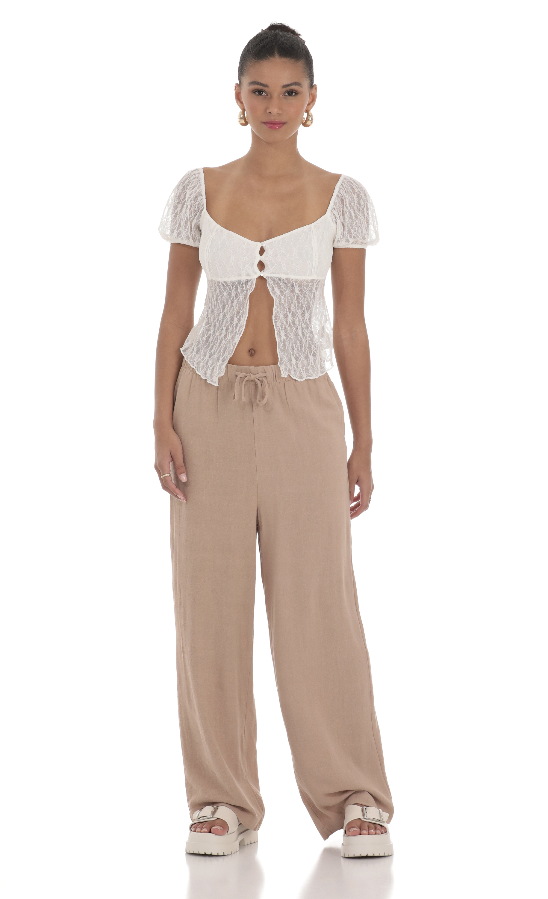 Relaxed Wide Leg Pants in Tan
