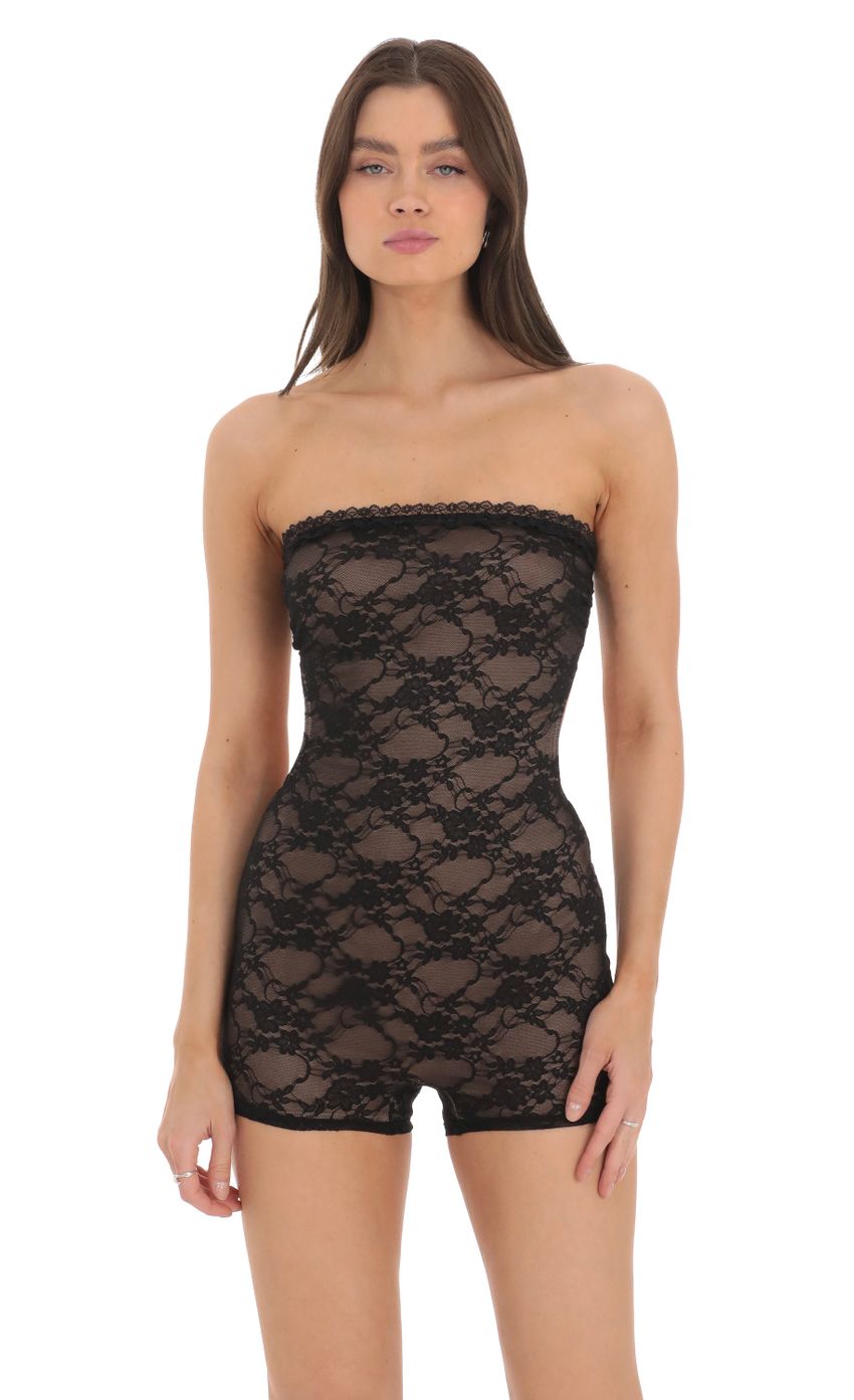 Picture Strapless Lace Romper in Black. Source: https://media-img.lucyinthesky.com/data/Mar24/850xAUTO/01e96584-73d8-4de8-9120-2e2504102d19.jpg
