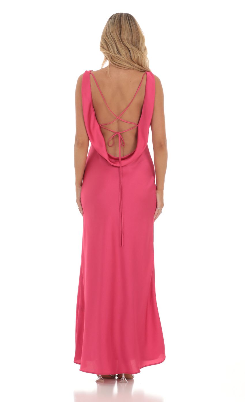 Picture Satin High Neck Open Back Maxi Dress in Magenta. Source: https://media-img.lucyinthesky.com/data/Mar24/850xAUTO/0876ab22-51b6-4509-9391-3e804be030fe.jpg