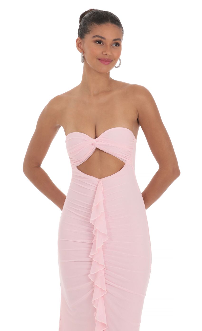 Picture Mesh Cutout Ruffle Maxi Dress in Pink. Source: https://media-img.lucyinthesky.com/data/Mar24/850xAUTO/0eb28e34-09d4-402f-b4a8-9de4c6d0c90c.jpg