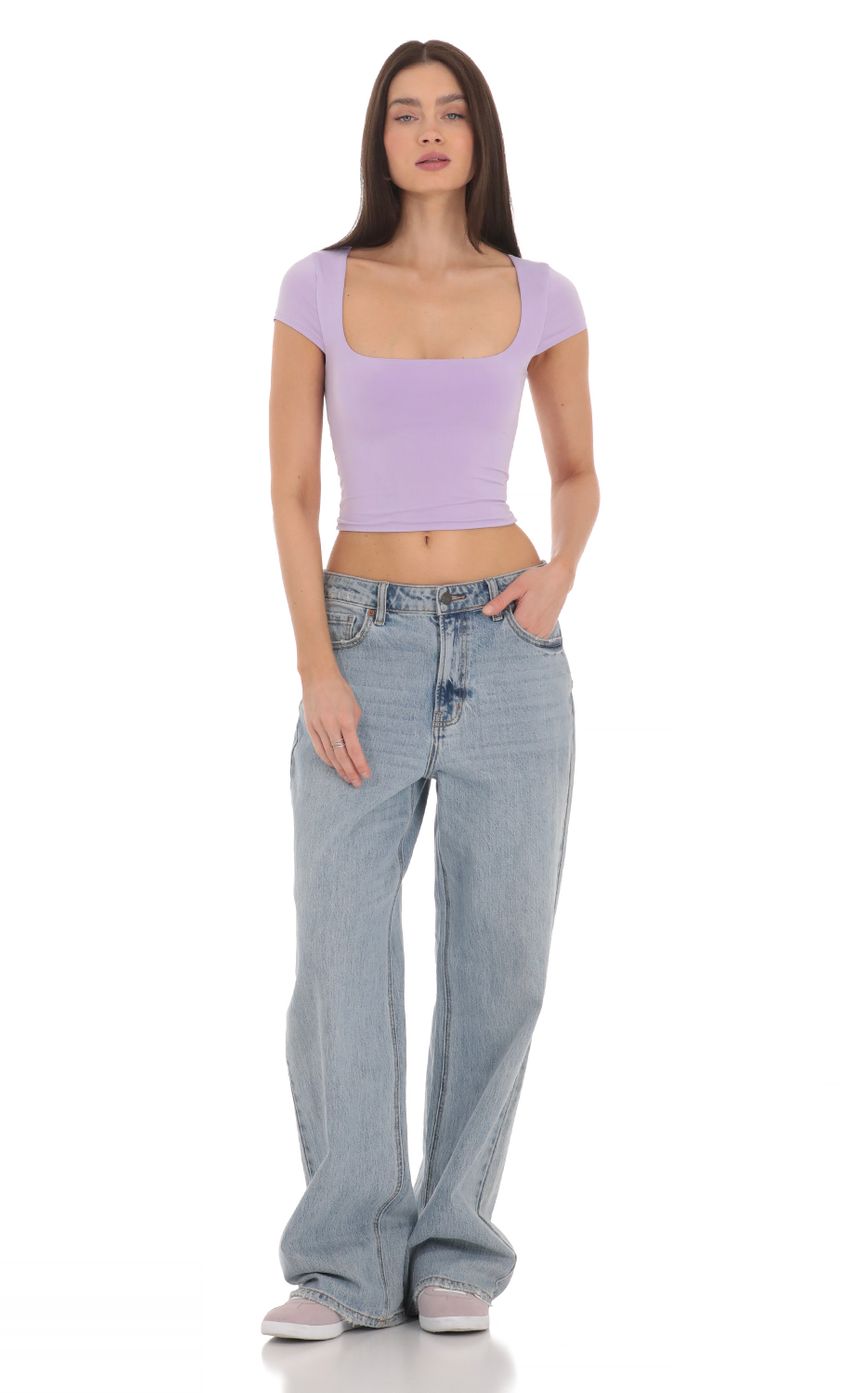 Picture Short Sleeve Crop Top in Lavender. Source: https://media-img.lucyinthesky.com/data/Mar24/850xAUTO/0ebc389c-1e92-419a-9519-73f59aa66ed2.jpg