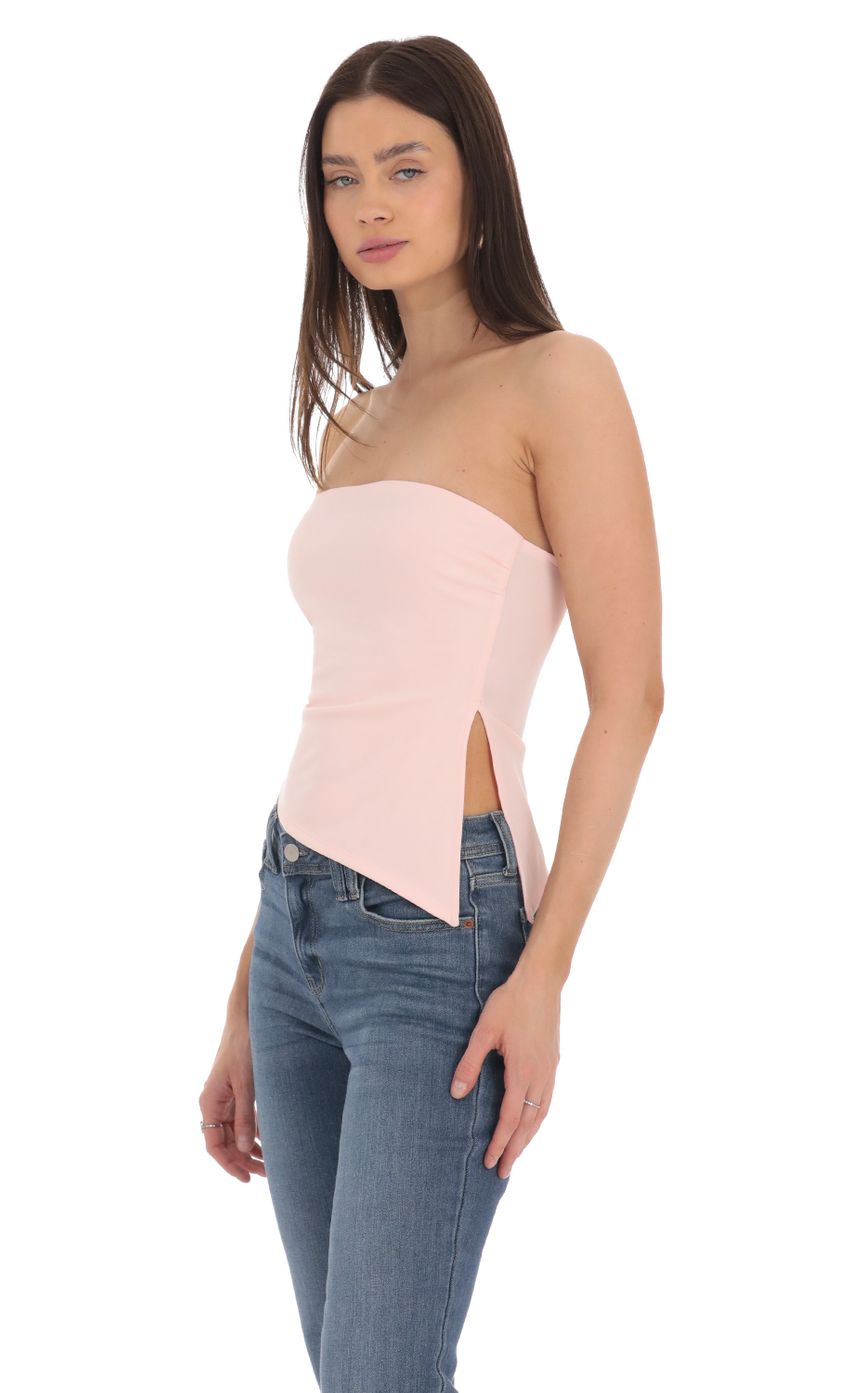 Picture Strapless Side Slit Top in Pink. Source: https://media-img.lucyinthesky.com/data/Mar24/850xAUTO/127fad27-ac4e-4227-b464-4501f6b6a701.jpg