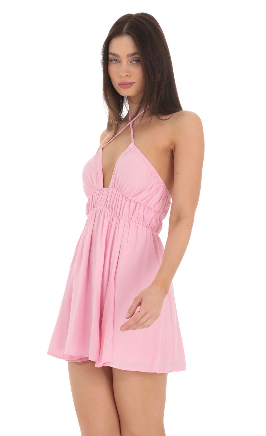 Picture Cross Neck Halter Dress in Pink. Source: https://media-img.lucyinthesky.com/data/Mar24/850xAUTO/1c4d3469-0a72-4133-91c6-fb03339d8b8e.jpg