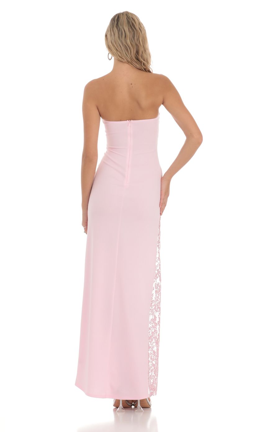 Picture Strapless Lace Embroidered Slit in Pink. Source: https://media-img.lucyinthesky.com/data/Mar24/850xAUTO/1e91aeb9-9701-49a6-a1cc-a6c7386ef96b.jpg