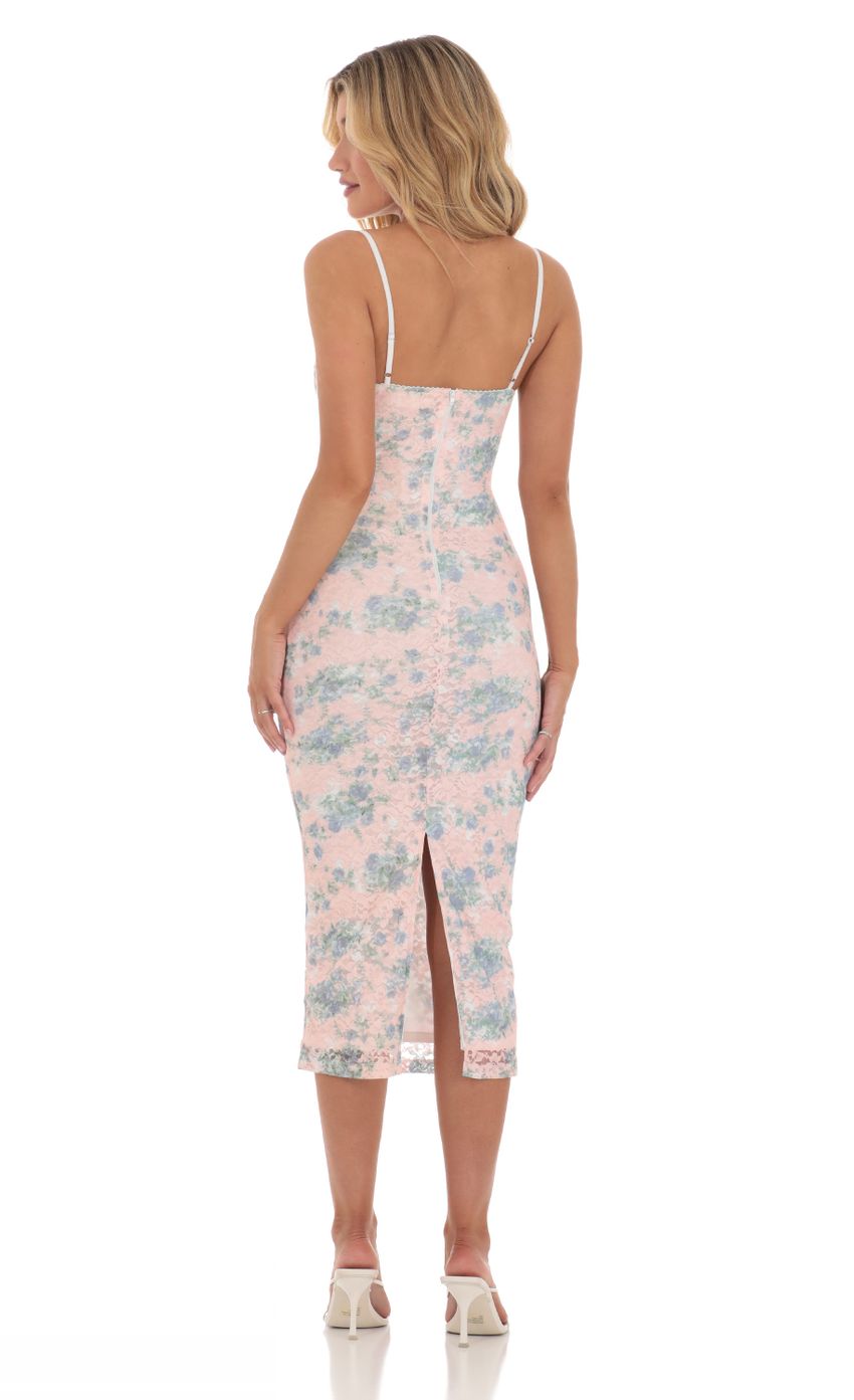 Picture Floral Lace Bodycon Midi Dress in Pink. Source: https://media-img.lucyinthesky.com/data/Mar24/850xAUTO/22917afa-41a8-44a7-8791-456eea96441b.jpg