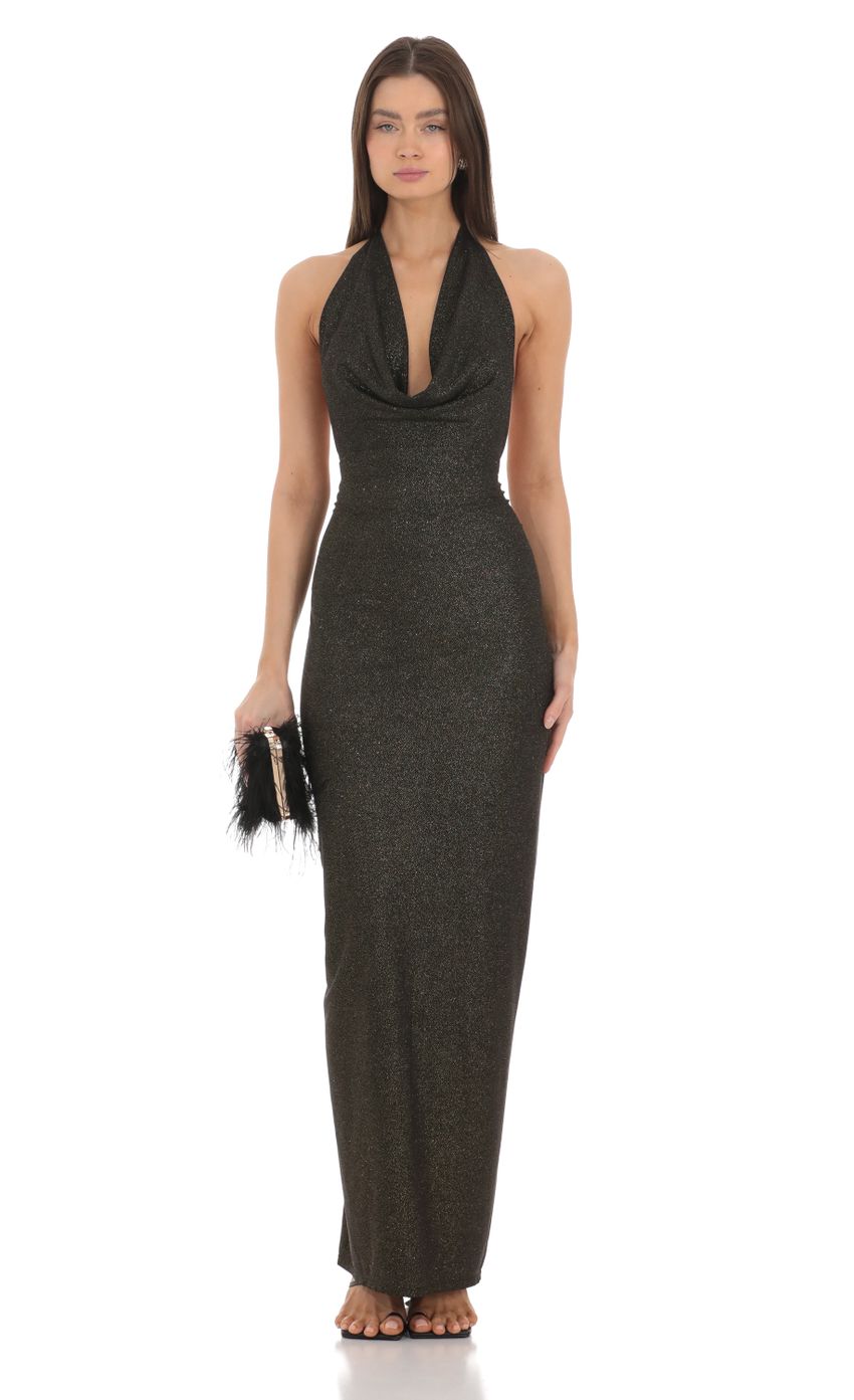 Picture Shimmer Open Back Halter Bodycon Dress in Black. Source: https://media-img.lucyinthesky.com/data/Mar24/850xAUTO/27959f77-a138-48e6-b0e5-5dcf06513a0f.jpg