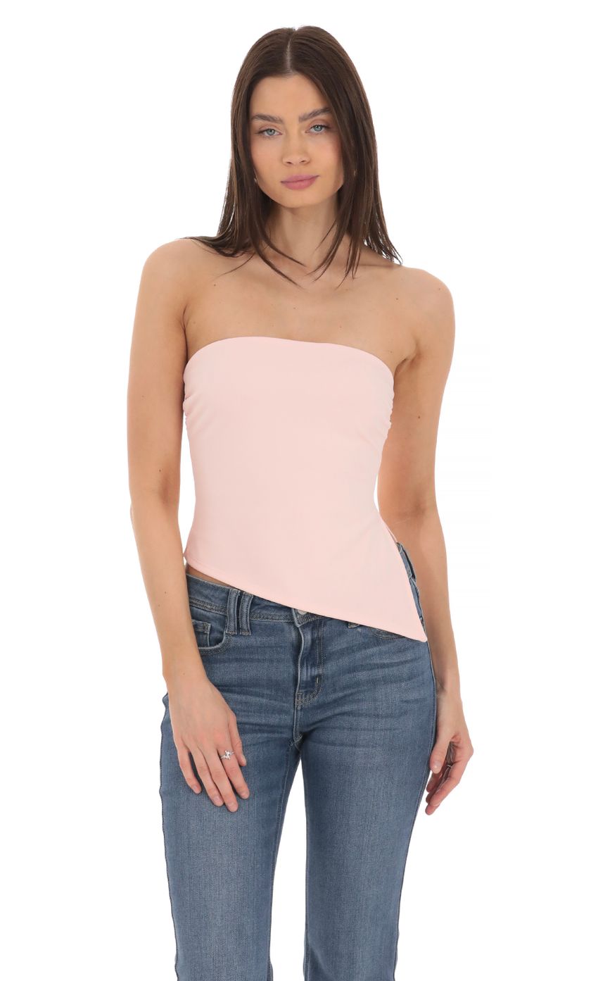 Picture Strapless Side Slit Top in Pink. Source: https://media-img.lucyinthesky.com/data/Mar24/850xAUTO/29bd7667-b84a-4e44-973d-c27cb061a628.jpg