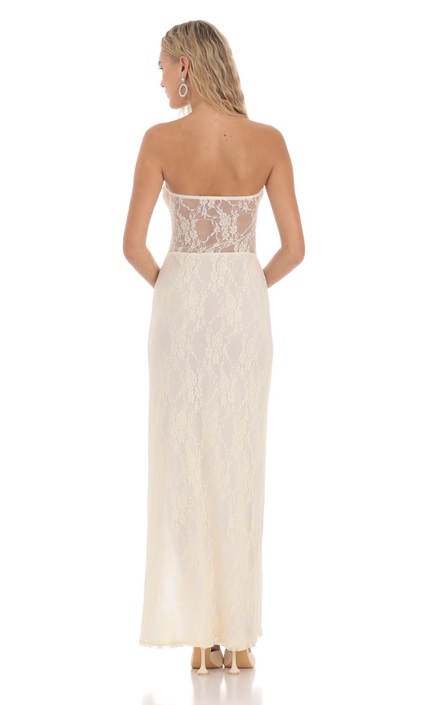 Picture Lace Cutout Strapless Maxi Dress in Cream. Source: https://media-img.lucyinthesky.com/data/Mar24/850xAUTO/2b1baf6c-8b98-4bca-bfc9-a6e045595e65.jpg