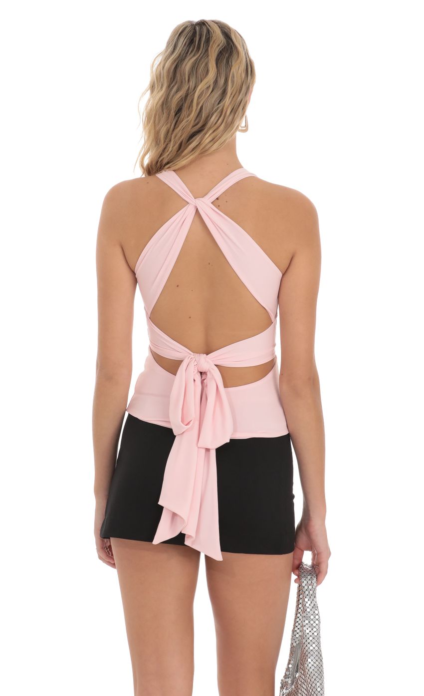 Picture Twist Cross Back Top in Pink. Source: https://media-img.lucyinthesky.com/data/Mar24/850xAUTO/2be9d288-64ee-4edd-8b09-4b5cf6396dfc.jpg