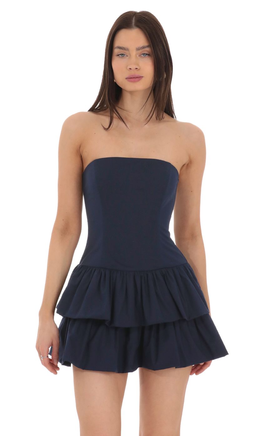 Picture Strapless Corset Bubble Dress in Navy. Source: https://media-img.lucyinthesky.com/data/Mar24/850xAUTO/2e61d59d-967b-4475-982b-6272840ee5d0.jpg