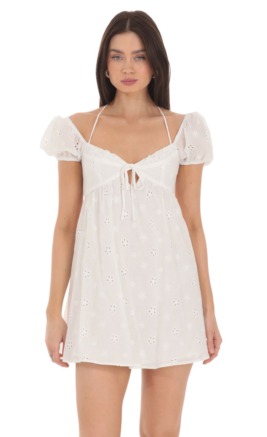 Picture Eyelet Puff Sleeve Babydoll Dress in White. Source: https://media-img.lucyinthesky.com/data/Mar24/850xAUTO/2fe11192-ac42-4395-be55-8fb3ca3ba58a.jpg