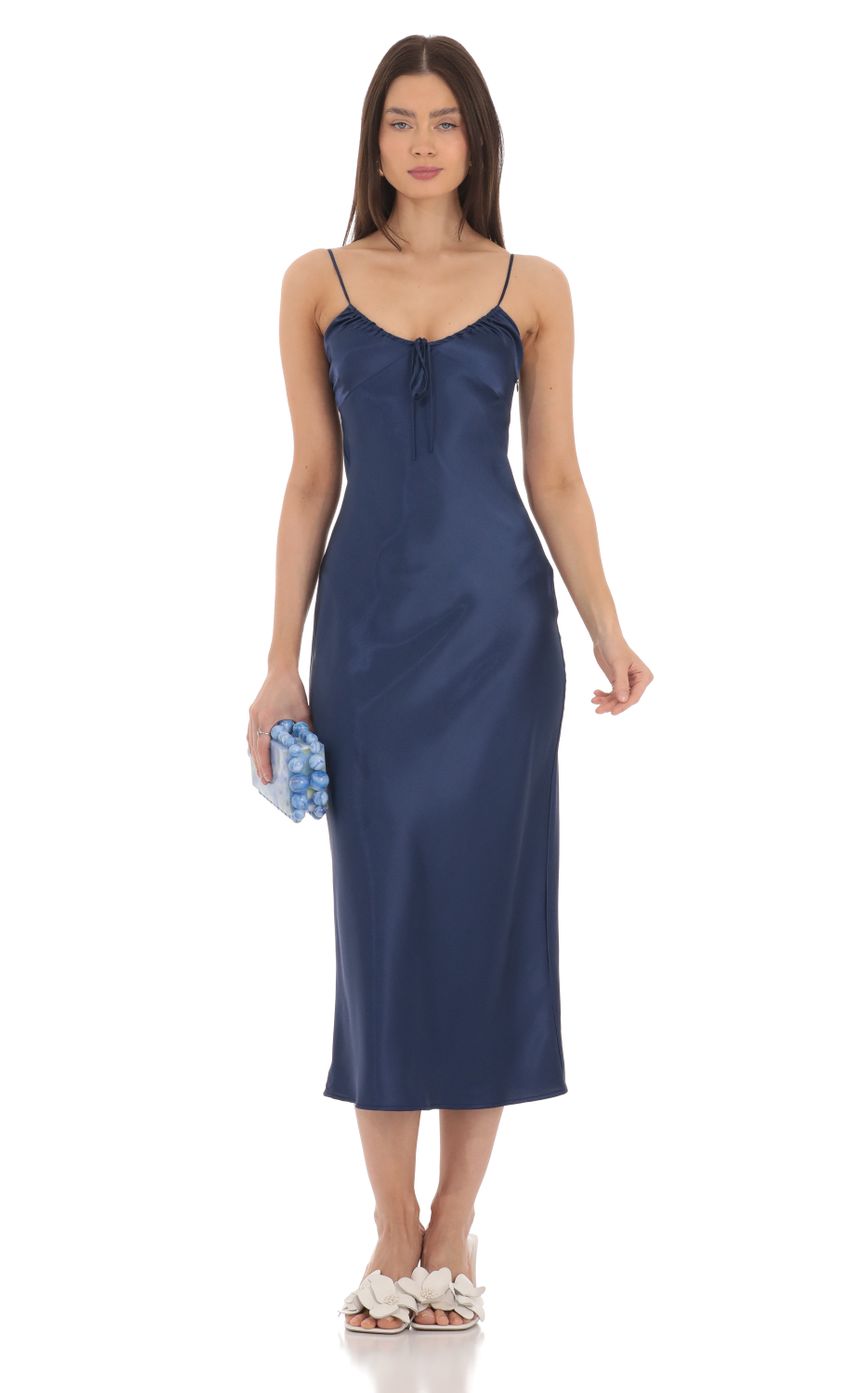Picture Satin Open Back Midi Dress in Navy. Source: https://media-img.lucyinthesky.com/data/Mar24/850xAUTO/329c1552-e489-4f4c-95ac-df32a2df98d7.jpg