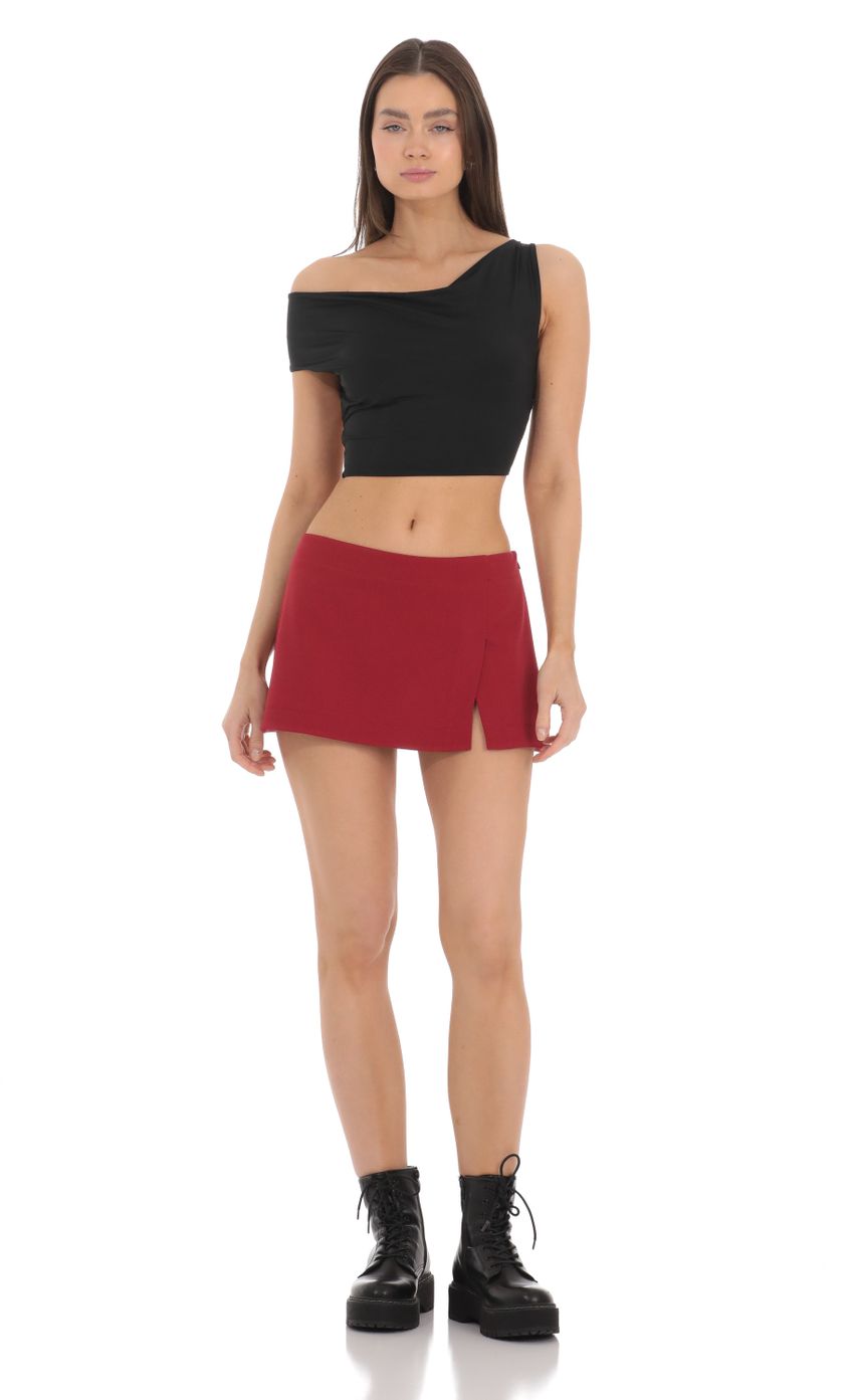 Picture Side Slit Mini Skirt in Red. Source: https://media-img.lucyinthesky.com/data/Mar24/850xAUTO/339d40c1-10e8-4b1e-a7ea-cf9169e6be6b.jpg