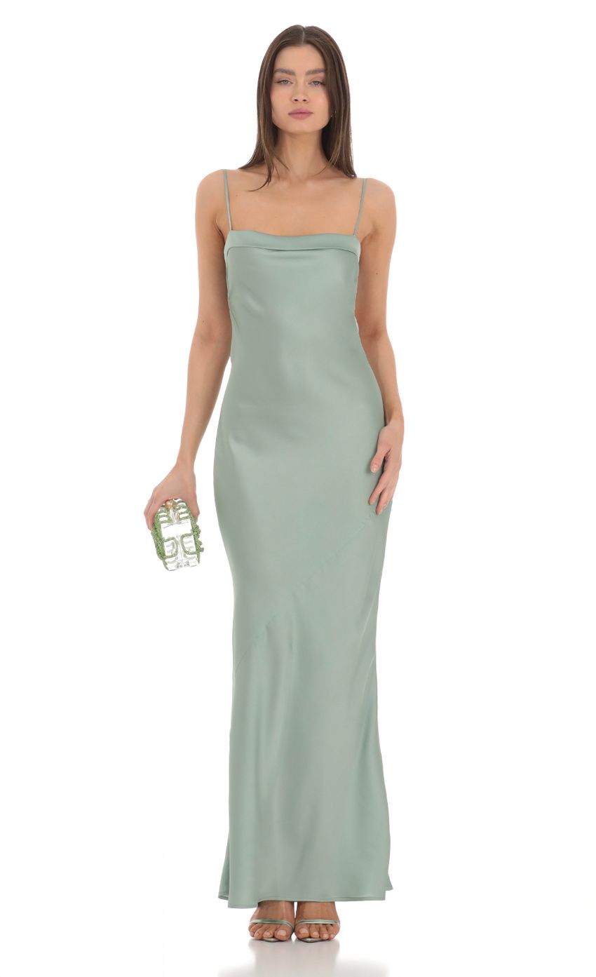 Picture Satin Open Back Maxi Dress in Sage. Source: https://media-img.lucyinthesky.com/data/Mar24/850xAUTO/374f632d-0c34-4786-a56f-14e39cbb7d3f.jpg