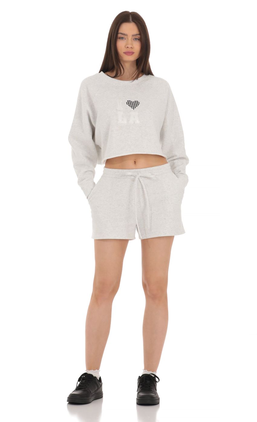 Picture Embroidered Checkered Heart Shorts in Heather Grey. Source: https://media-img.lucyinthesky.com/data/Mar24/850xAUTO/39a9f55a-297f-479d-bcb1-fbd0903eb081.jpg