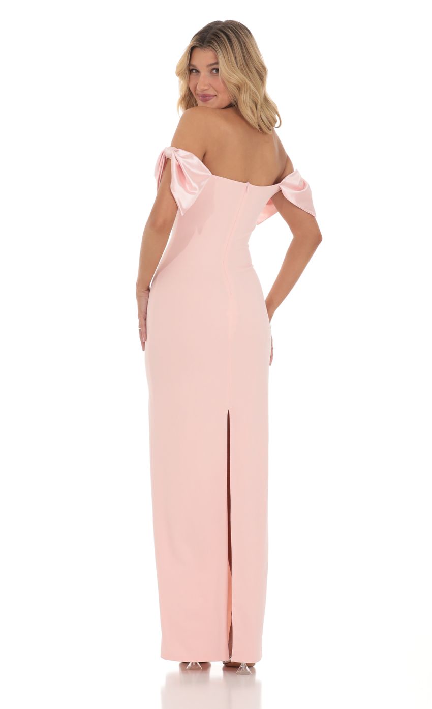 Picture Off Shoulder Bow Sleeve Maxi Dress in Pink. Source: https://media-img.lucyinthesky.com/data/Mar24/850xAUTO/39bad0db-edef-481f-a906-ca26ee72a46e.jpg