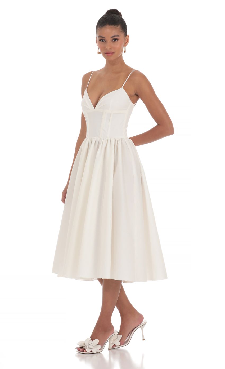 Picture Corset V-Neck Midi Dress in Ivory. Source: https://media-img.lucyinthesky.com/data/Mar24/850xAUTO/3d5af0c4-04dc-499f-8a8f-c19cd58e6b1c.jpg